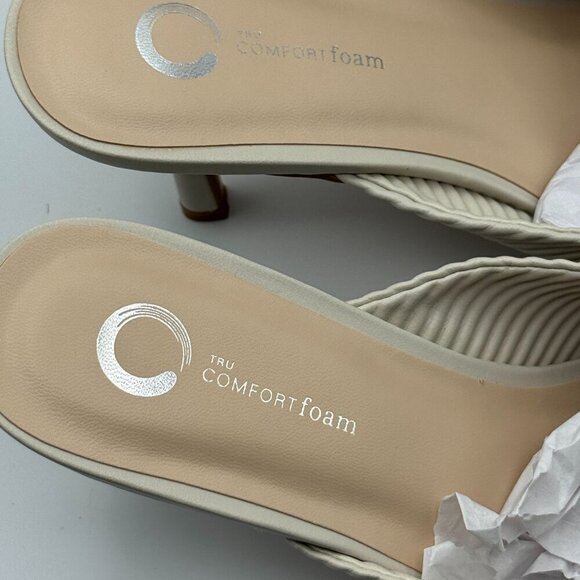 Tru Comfort Greer White Pleated High Heel Mules Square Toe Slip In Sandals 9 - Picture 8 of 9